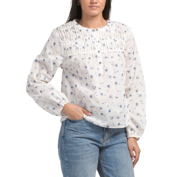 FLINT AND MOSS Blue/White Peasant Blouse - Picture 1 of 2